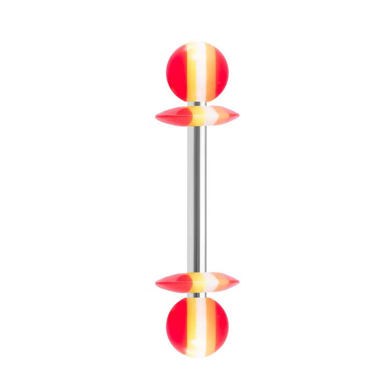 14G Striped Acrylic Candy Disc Tongue Barbell – 16mm