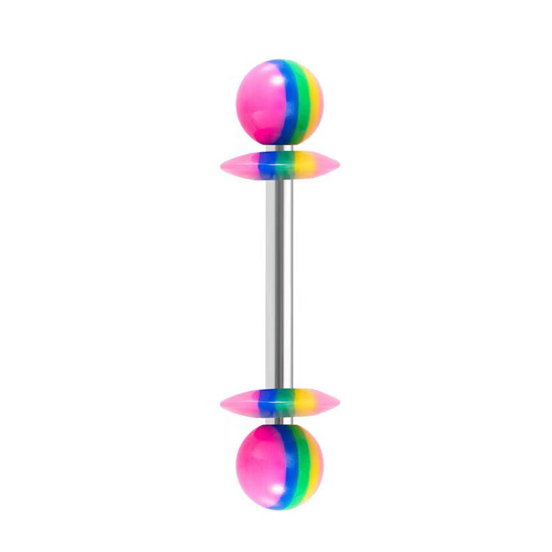 14G Striped Acrylic Candy Disc Tongue Barbell – 16mm