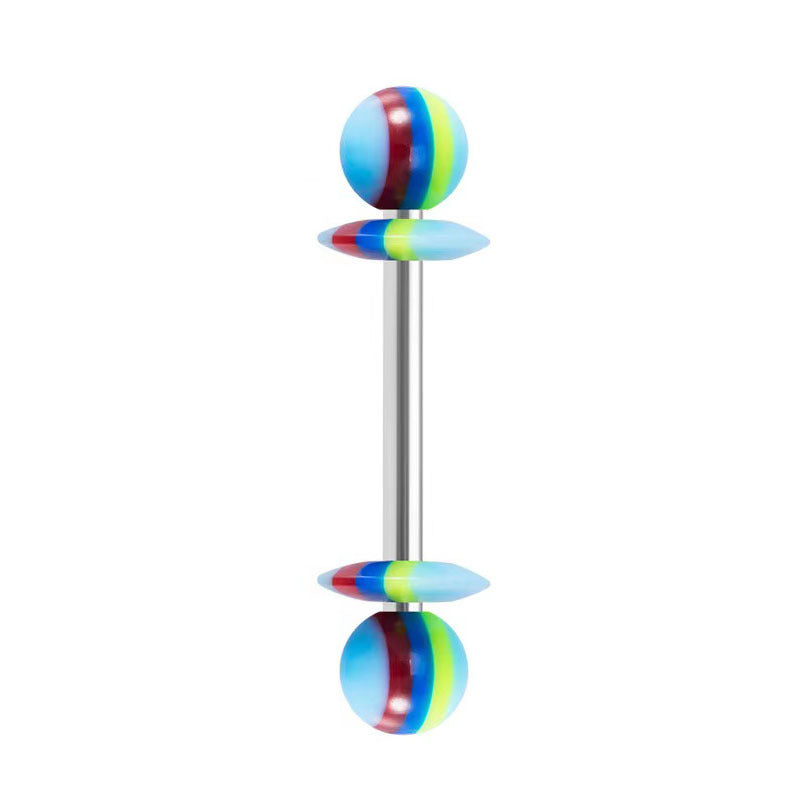 14G Striped Acrylic Candy Disc Tongue Barbell – 16mm