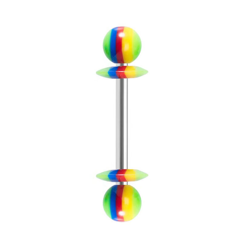 14G Striped Acrylic Candy Disc Tongue Barbell – 16mm