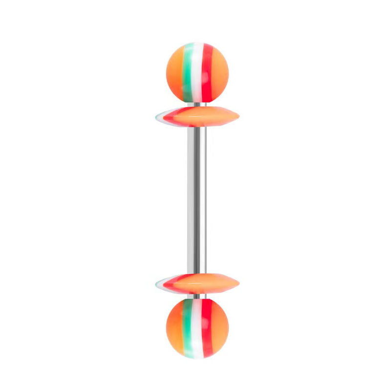 14G Striped Acrylic Candy Disc Tongue Barbell – 16mm