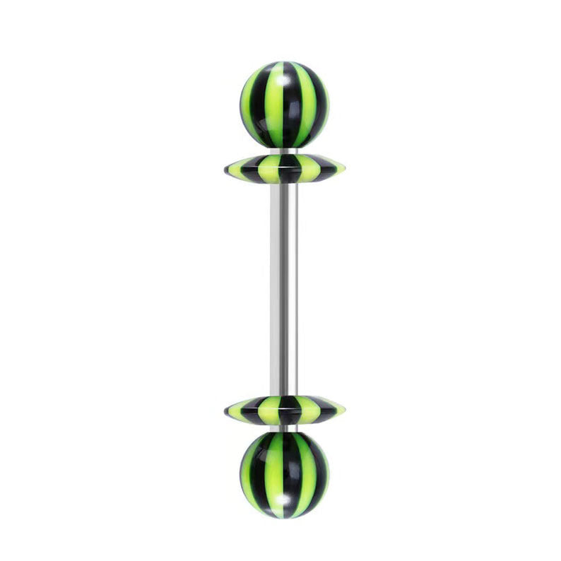 14G Striped Acrylic Candy Disc Tongue Barbell – 16mm