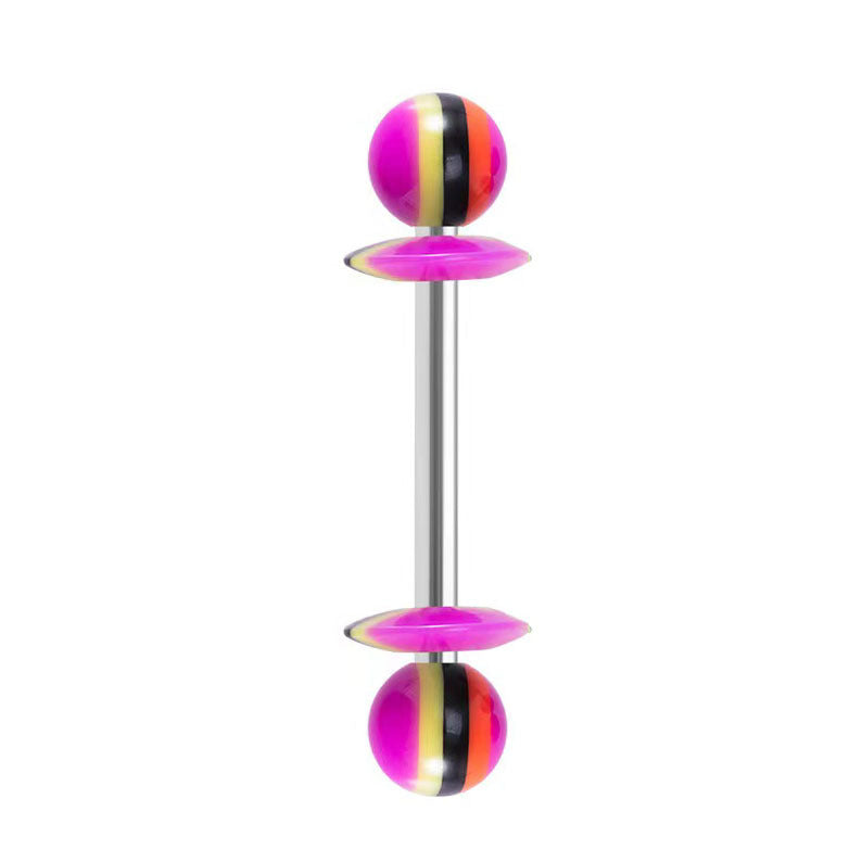 14G Striped Acrylic Candy Disc Tongue Barbell – 16mm