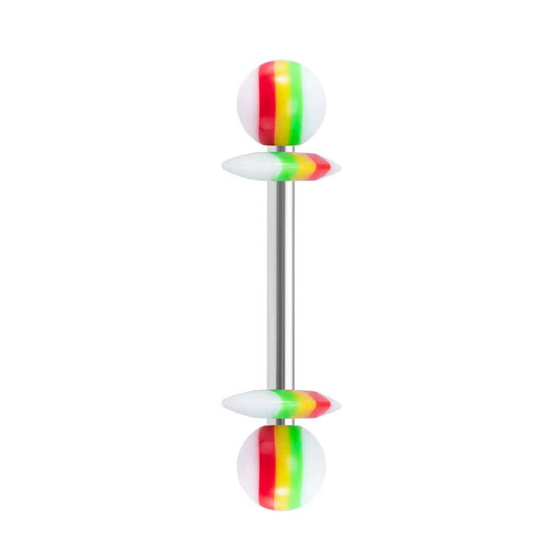 14G Striped Acrylic Candy Disc Tongue Barbell – 16mm