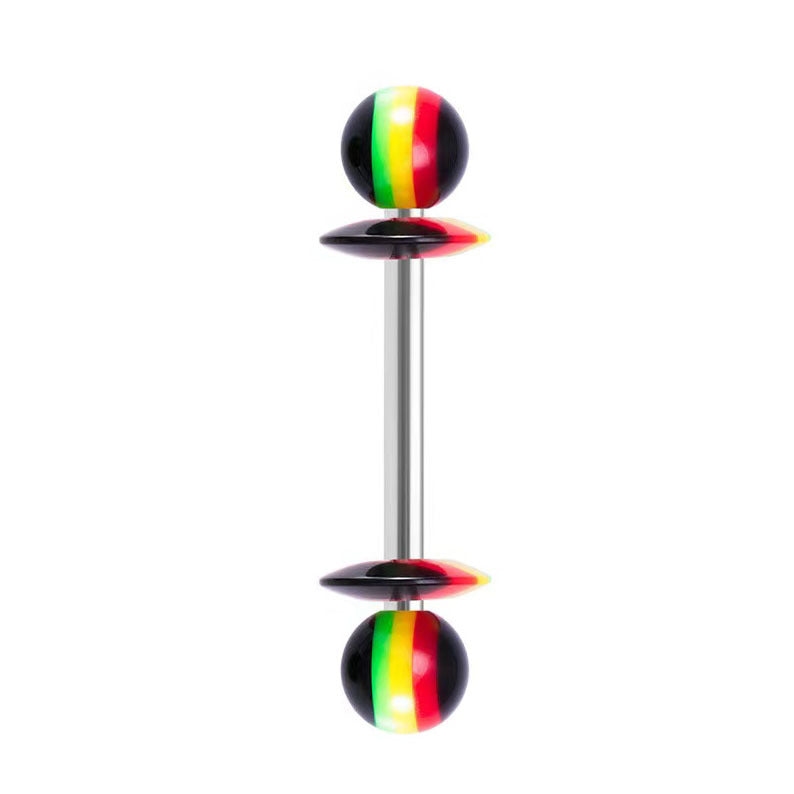 14G Striped Acrylic Candy Disc Tongue Barbell – 16mm