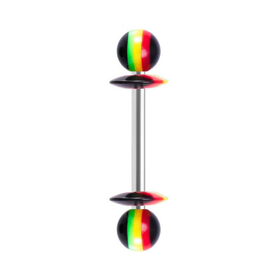 14G Striped Acrylic Candy Disc Tongue Barbell – 16mm