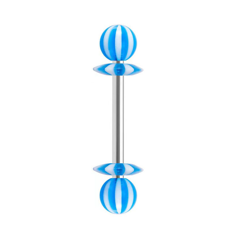 14G Striped Acrylic Candy Disc Tongue Barbell – 16mm