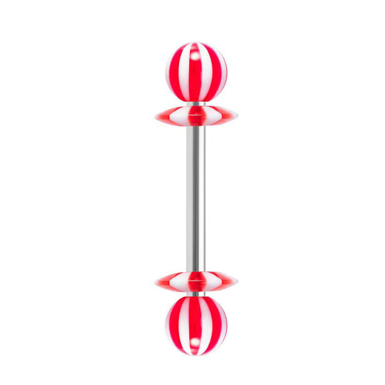 14G Striped Acrylic Candy Disc Tongue Barbell – 16mm
