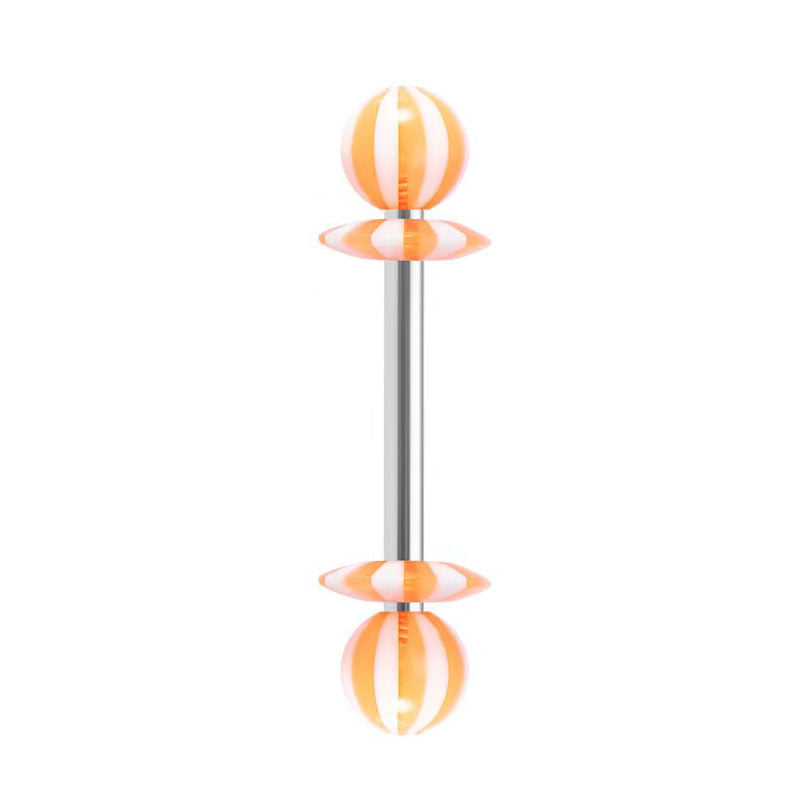 14G Striped Acrylic Candy Disc Tongue Barbell – 16mm