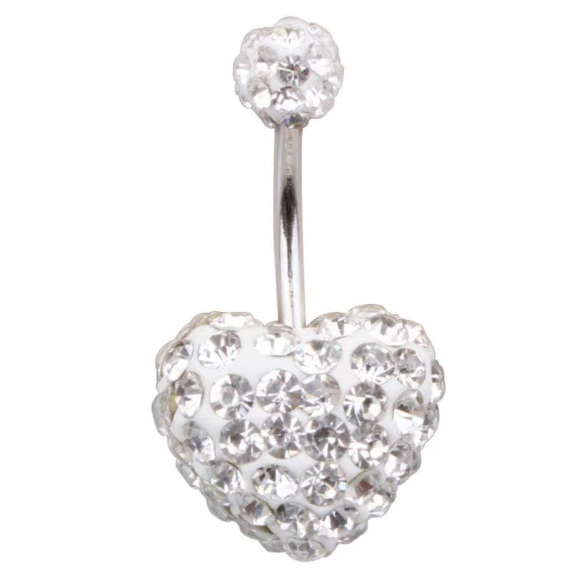 14G Pavé Crystal Heart Belly Button Ring – 316L Surgical Steel