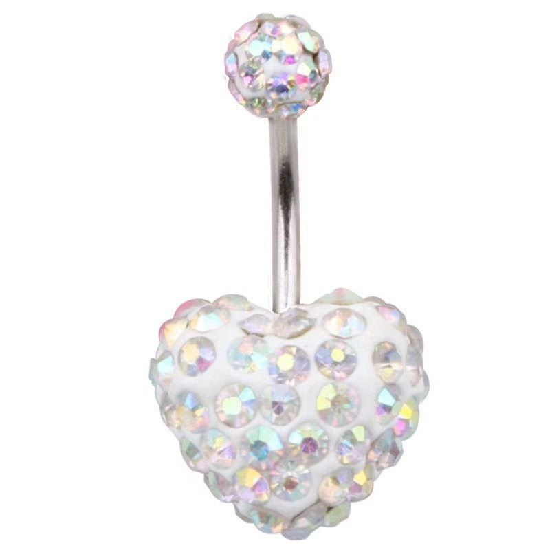 14G Pavé Crystal Heart Belly Button Ring – 316L Surgical Steel