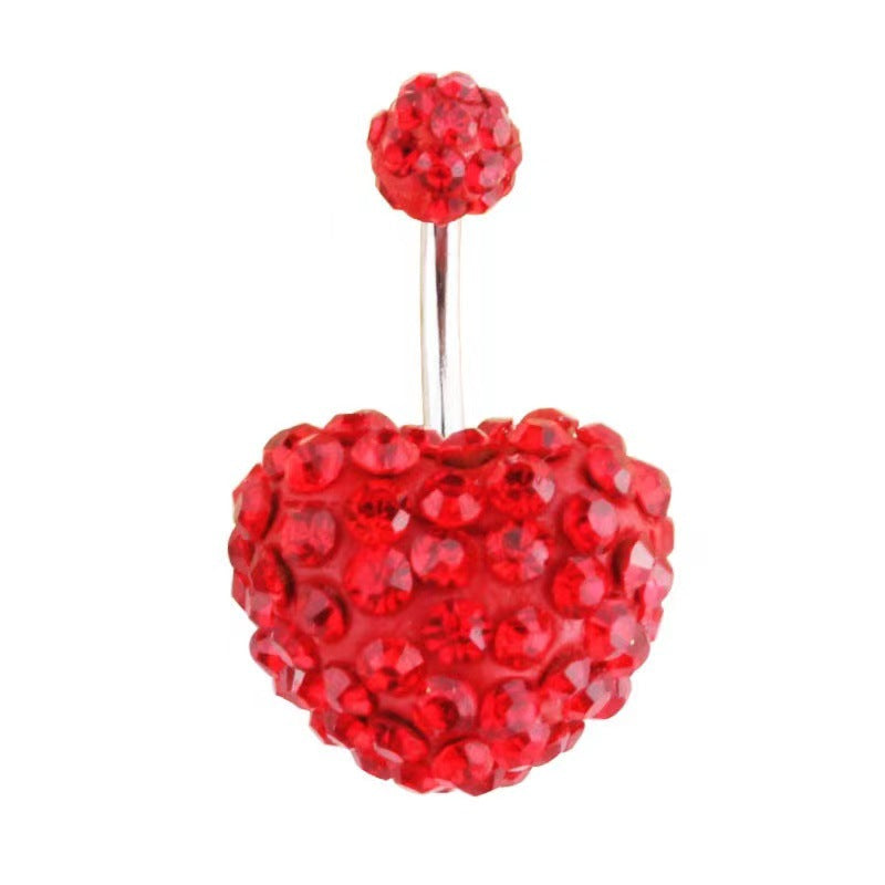 14G Pavé Crystal Heart Belly Button Ring – 316L Surgical Steel