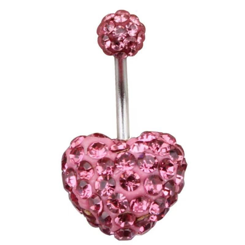 14G Pavé Crystal Heart Belly Button Ring – 316L Surgical Steel