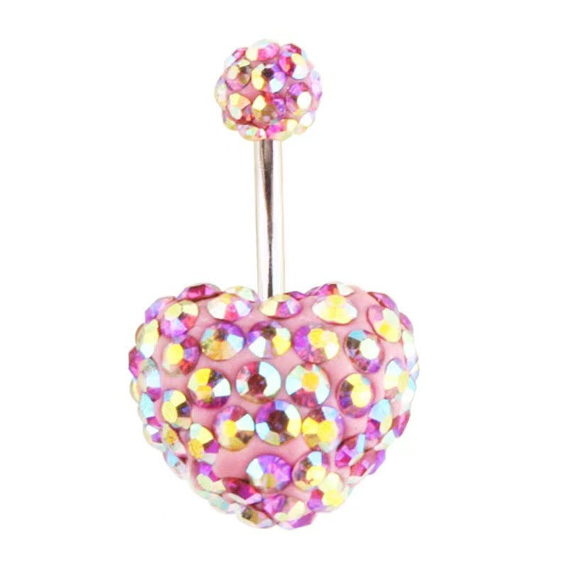 14G Pavé Crystal Heart Belly Button Ring – 316L Surgical Steel