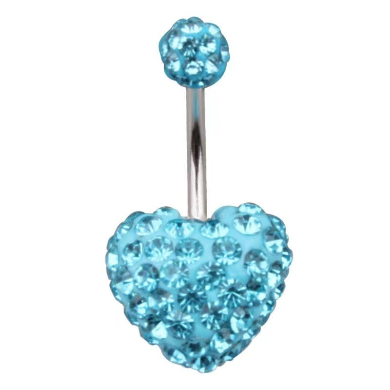 14G Pavé Crystal Heart Belly Button Ring – 316L Surgical Steel