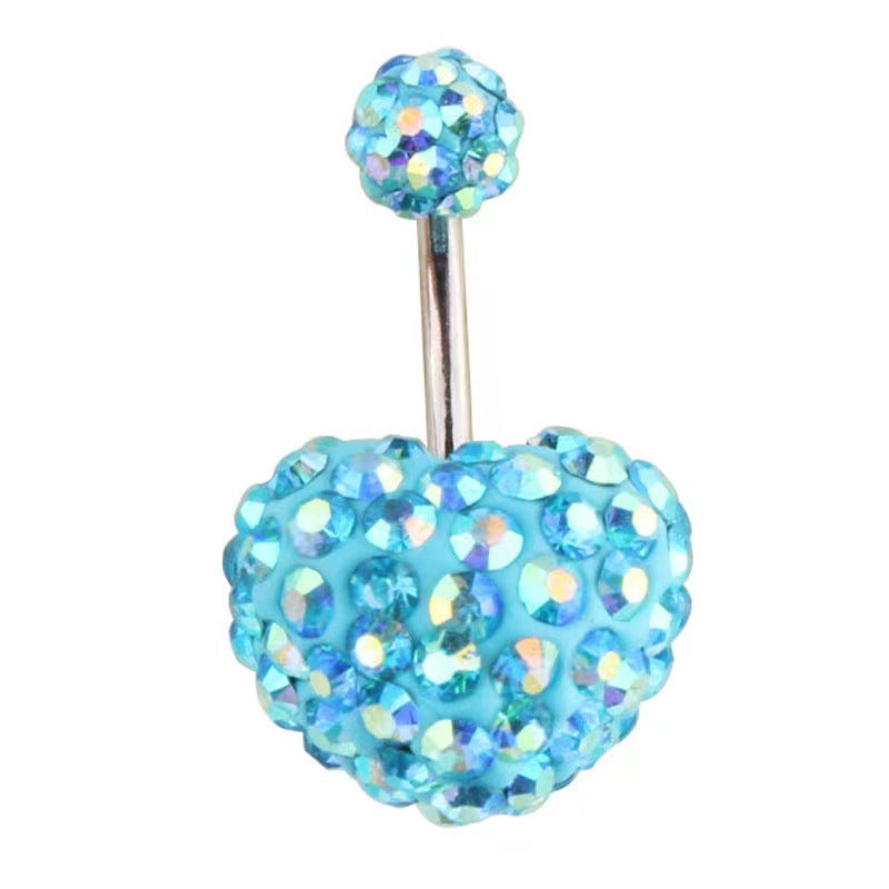 14G Pavé Crystal Heart Belly Button Ring – 316L Surgical Steel