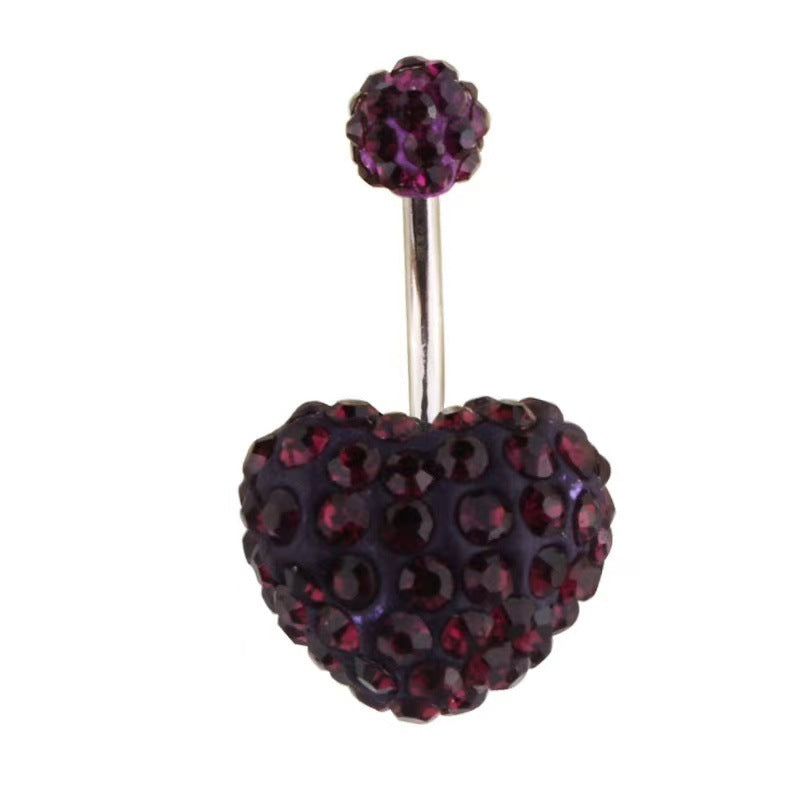 14G Pavé Crystal Heart Belly Button Ring – 316L Surgical Steel