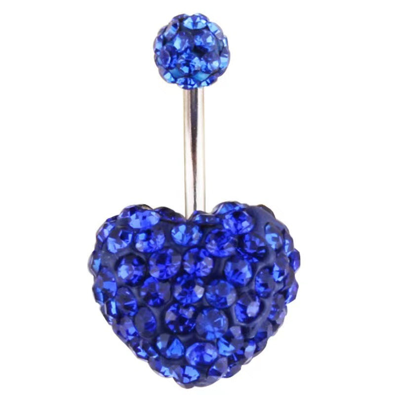 14G Pavé Crystal Heart Belly Button Ring – 316L Surgical Steel
